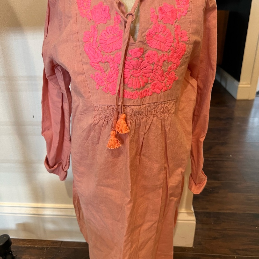 Pink Embroidered Dress with Tassels